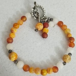 Orange Agate and quartz beaded bracelet